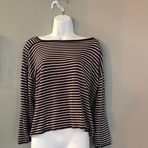 Eileen Fisher Chocolate and Ivory Striped Long Sleeve sweater tee